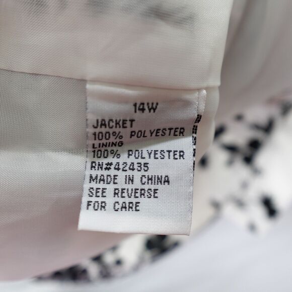 Dressbarn Oriental Jacket Womens Sz 14w Asian Style White w/ Black Floral Lined - Picture 13 of 16